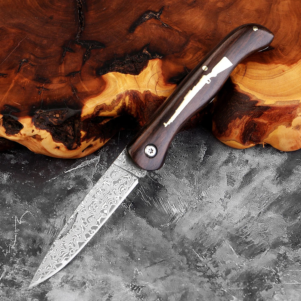 Damascus VG10 Folding Pocket Knife – Wooden Handle | Xituo Folding Pocket Knife Axl Folding Knife