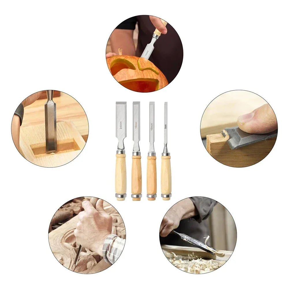 4-Piece Wood Carving Chisel Set with Pouch | 6–24mm Wood Carving Chisel Set Axl