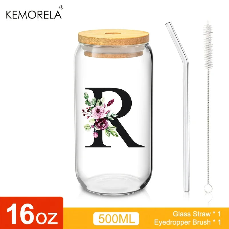470ml Glass Tumbler with Bamboo Lid & Straw | Mason Jar Cup Glass Tumbler Axl R 470ml