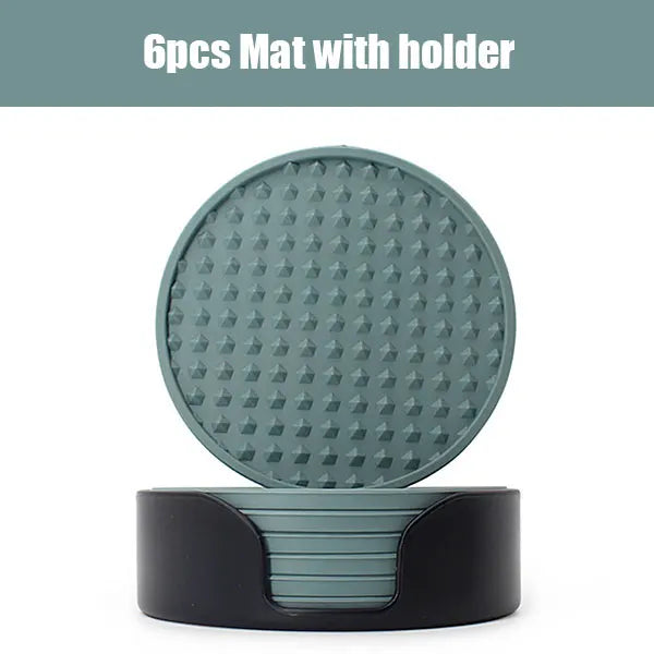 Silicone Drink Coasters with Holder 6/7 Pcs – Non-Slip Set Drink Coaster Set Axl 7pcs Blue Set 10x10cm