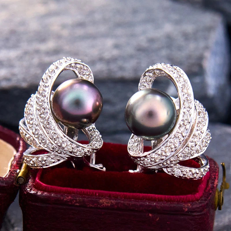 Huitan Pearl & CZ Stud Earrings – Multi-Color Women's Fashion Stud Earrings Axl