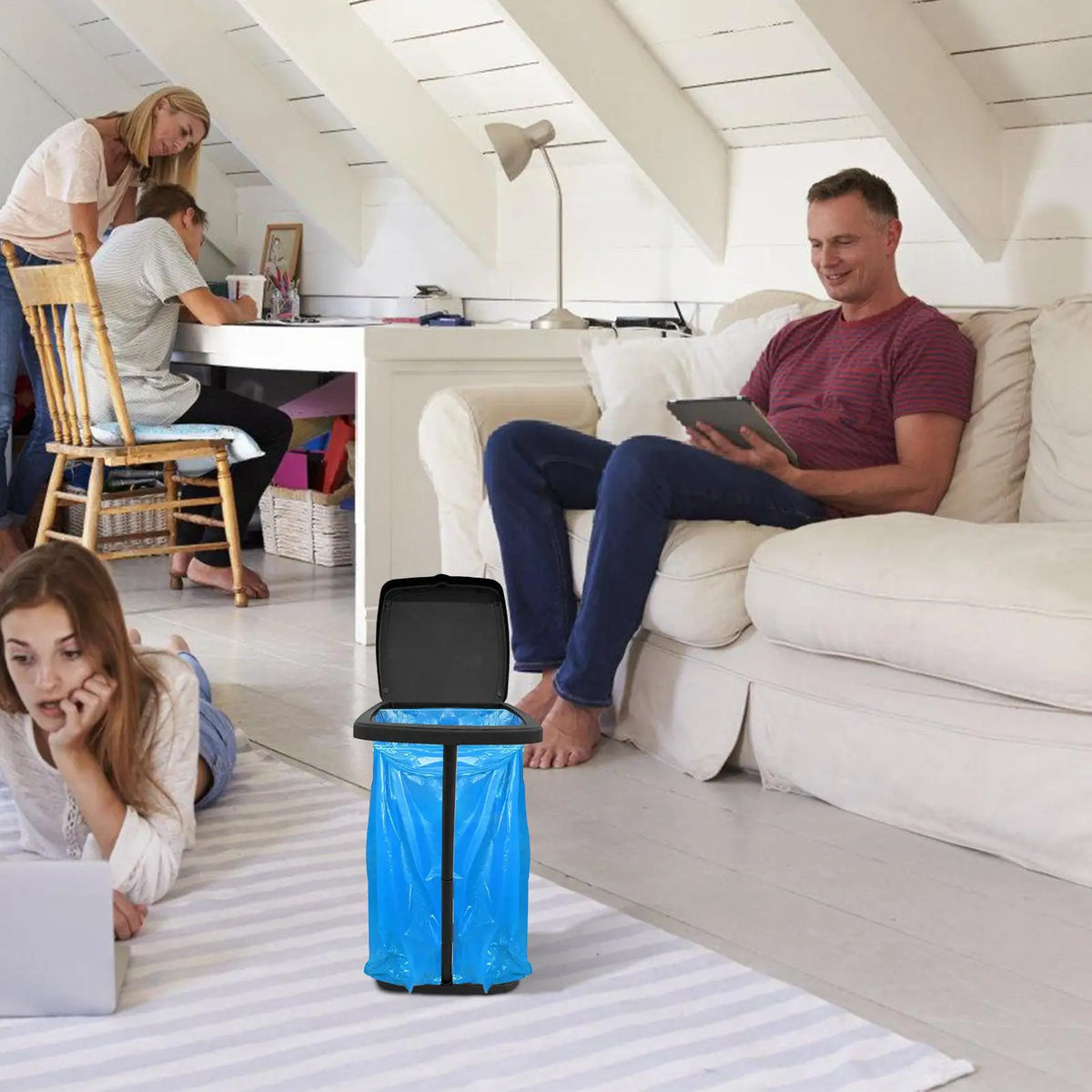 Telescopic Trash Bag Holder Stand with Lid | Indoor & Outdoor Garbage Bag Holder Axl