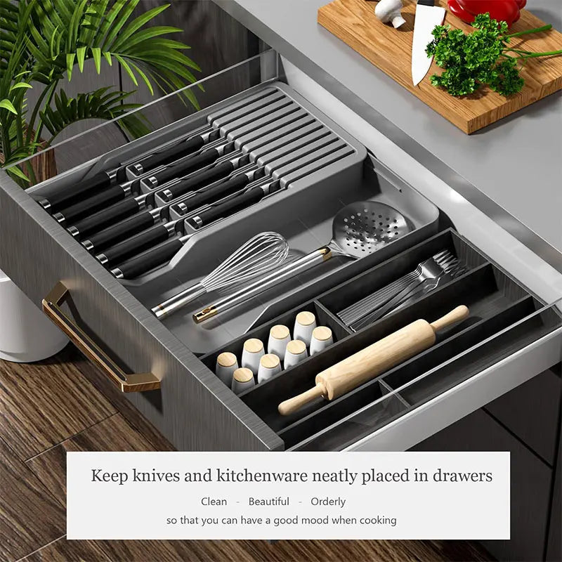 Expandable Knife Block Drawer Insert – Holds 11 Knives Knife Drawer Organizer Axl