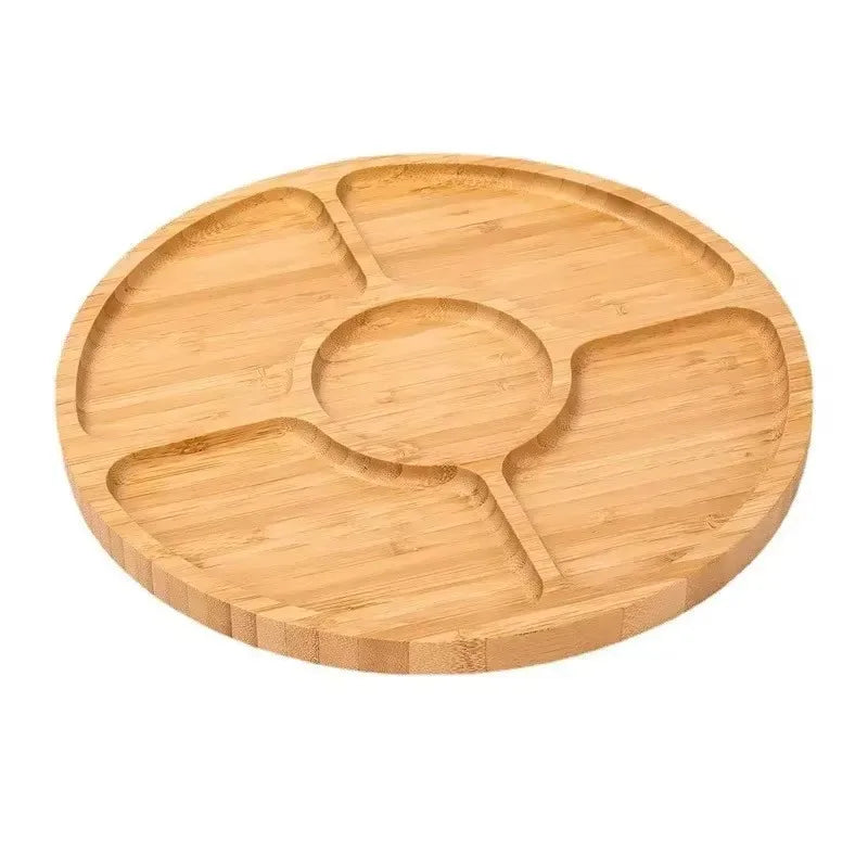 Round Bamboo Fruit Tray – 5-Compartment Divided Serving Plate Bamboo Serving Tray Axl