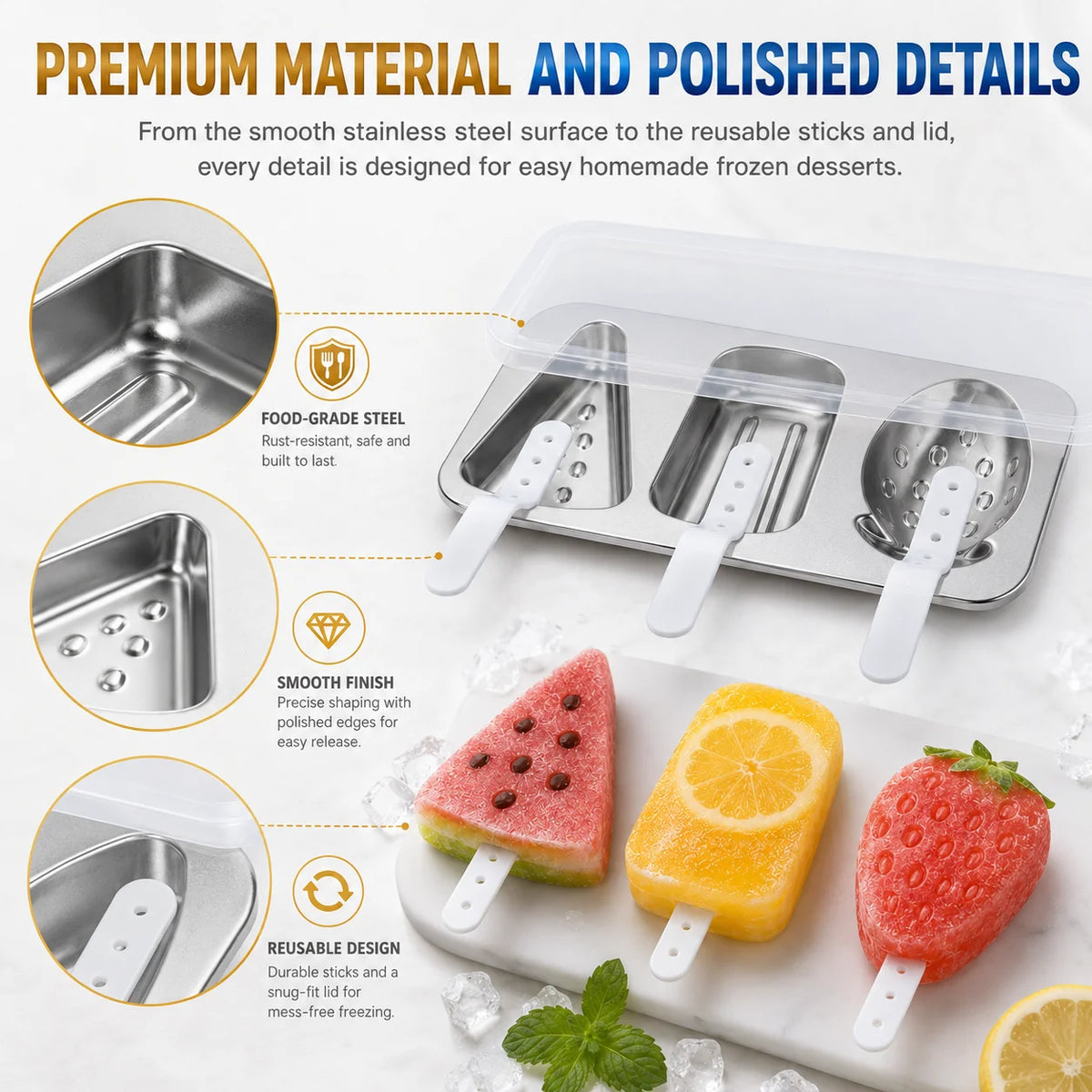 Stainless Steel Popsicle Molds – DIY Ice Cream Maker with Lids Popsicle Mold Set Axl