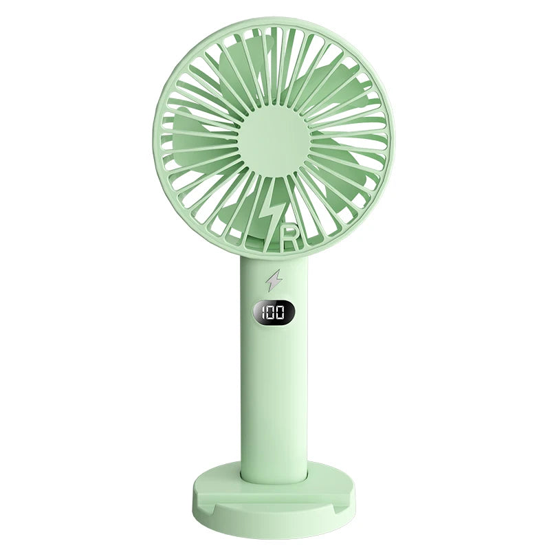 Portable Handheld Fan – 5-Speed LCD, Phone Holder & Powerbank Portable Personal Fan Axl green