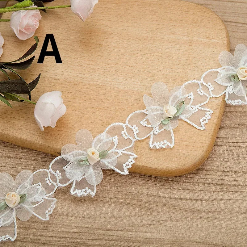 3D Flower Butterfly Lace Trim – White Embroidered Appliqué by Yard Lace Fabric Trim Axl