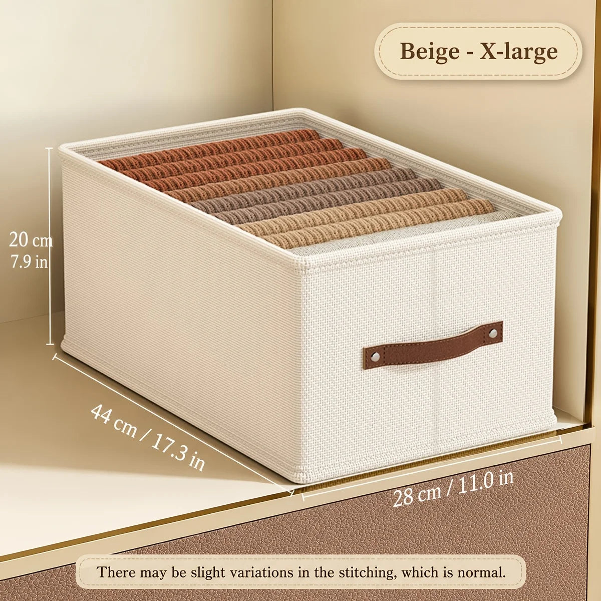 Oxford Fabric Storage Box with Handle – Clothes Organizer Fabric Storage Box Axl Beige-XL-1PC