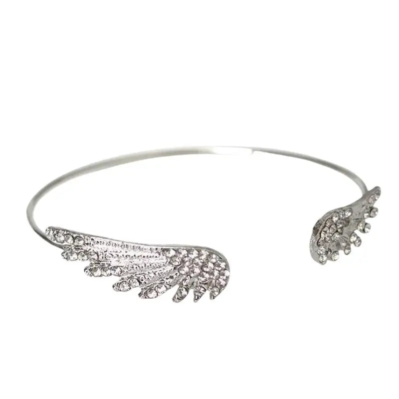 Angel Wings Silver Open Bangle Bracelet – Adjustable Women's Cuff Bangle Bracelet Axl 1PC