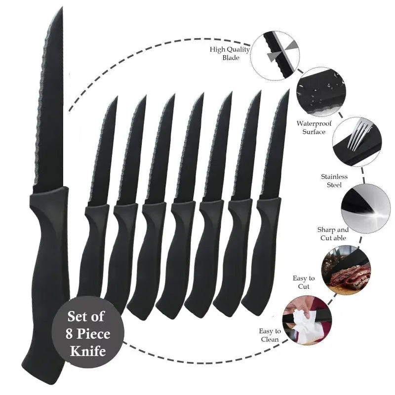 Black Matte Stainless Steel Steak Knife Set – 4, 6 or 8 Piece Steak Knife Set Axl