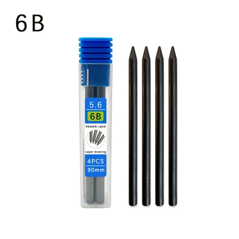 5.6mm Metal Mechanical Pencil with Built-In Sharpener Mechanical Pencil Axl 4PCS-6B Black Refill