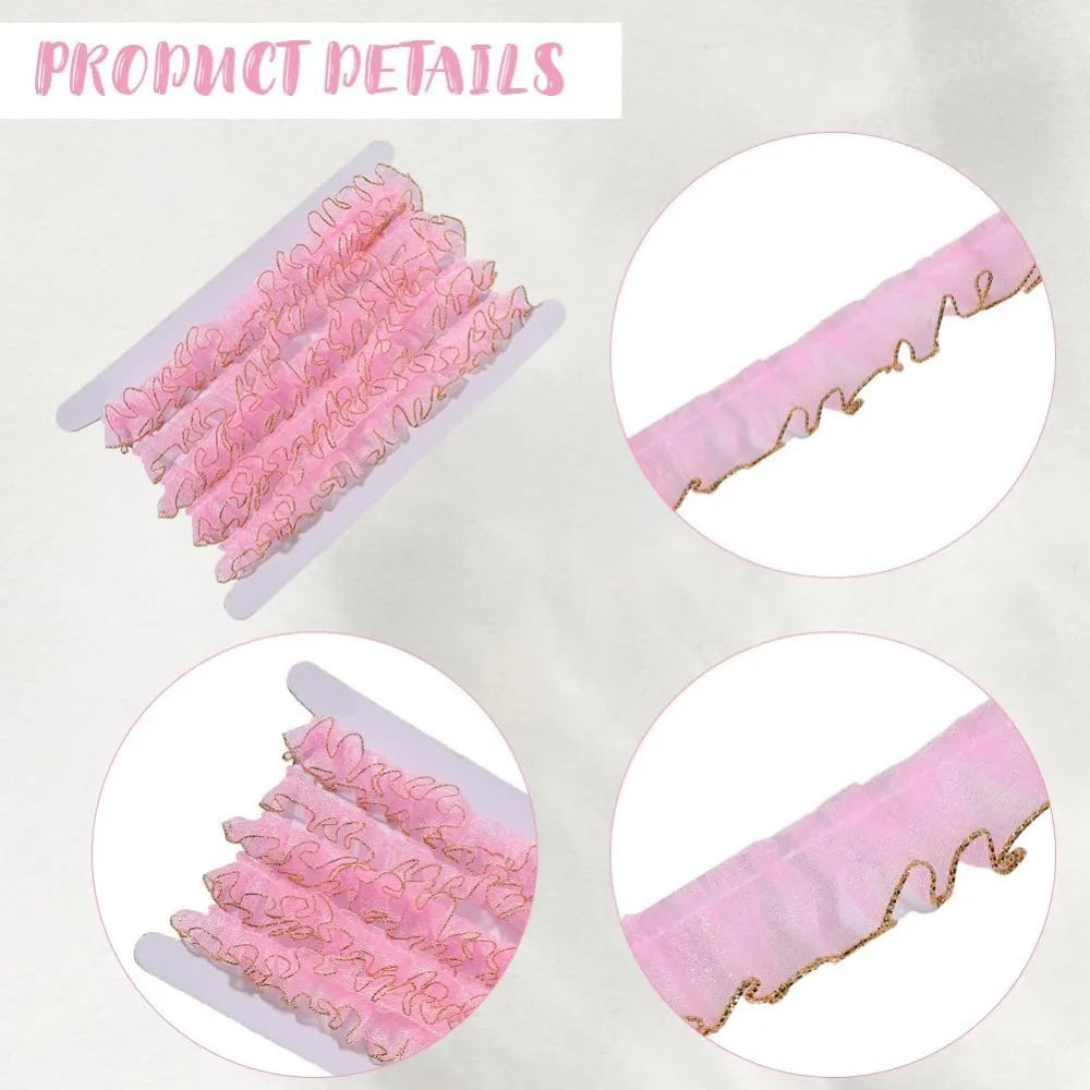 Pink Organza Pleated Ruffle Ribbon 10M | Glitter Trim 19–23mm Craft Ribbon Trim Axl