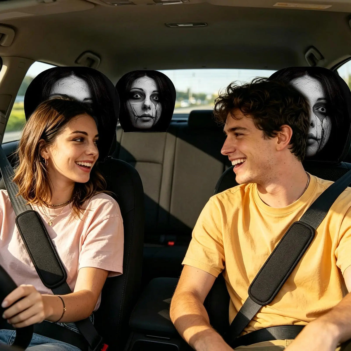 Halloween Spooky Face Car Headrest Covers – 2 Pack Universal Car Headrest Cover Axl