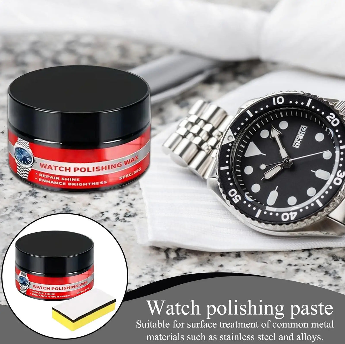 Watch Scratch Removal Polish Paste with Sponge – Glass & Steel Watch Polish Kit Axl