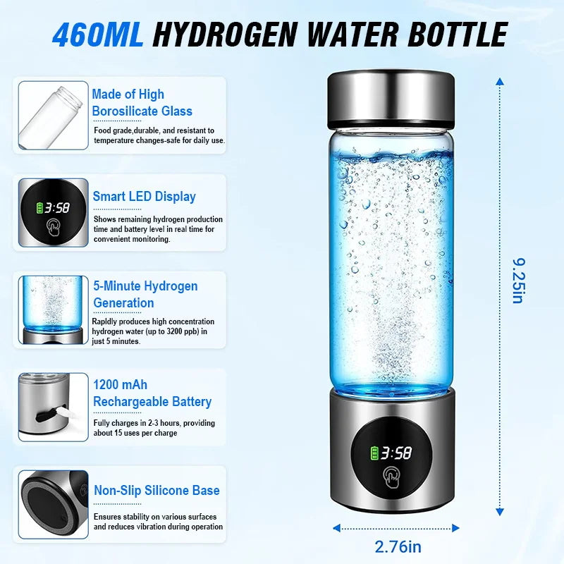 BALASHOV Hydrogen Water Bottle SPE+PEM 460ml | LED Display Hydrogen Water Bottle Axl