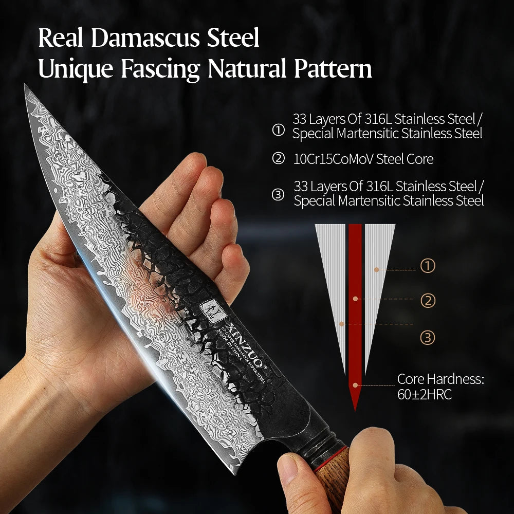 XINZUO 8.6" 67-Layer Damascus Chef Knife | Hand Forged Gift Box Damascus Chef Knife Axl