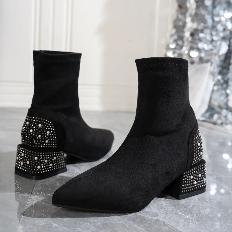 Women's Rhinestone Platform Ankle Boots – Elegant Sock Booties Platform Ankle Boots Axl