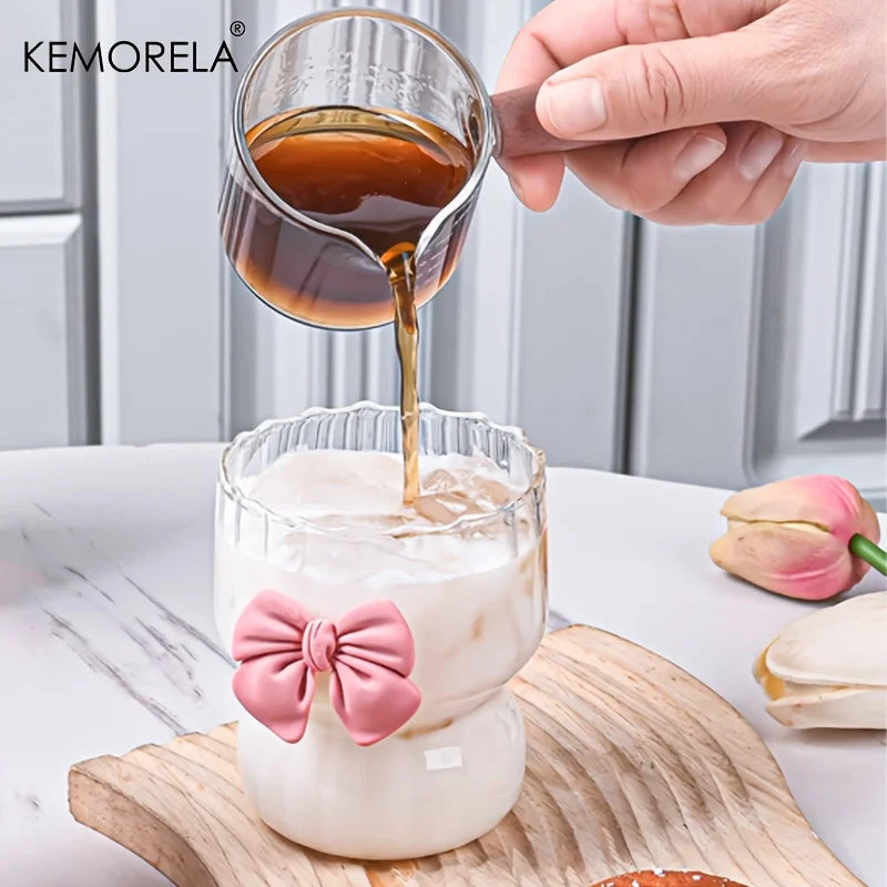 KEMORELA Bow Vintage Ripple Glass Cups 350ml – Set of 2/4/6 Glass Drinkware Set Axl