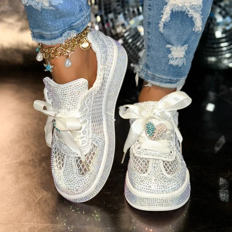 UXST Women's Crystal Diamond Mesh Flat Sneakers | Party Shoes Crystal Flat Sneakers Axl