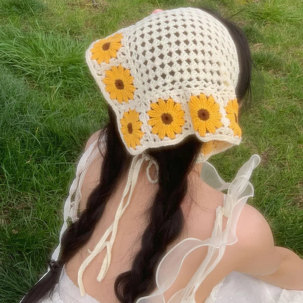 Women's Crochet Triangle Headband – Floral Beach Turban Crochet Headband Axl Style 13