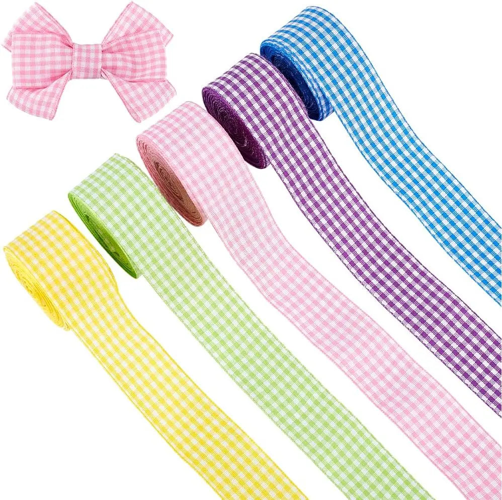 25 Yards Tartan Plaid Ribbon Set – 5 Colors, 1 Inch Polyester Craft Ribbon Set Axl AECH04-15122