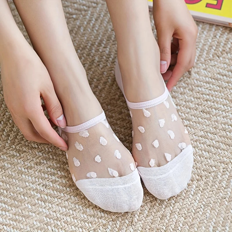 Women's Mesh Dot Invisible Socks – 10 Pair Breathable Set Women's Casual Socks Axl