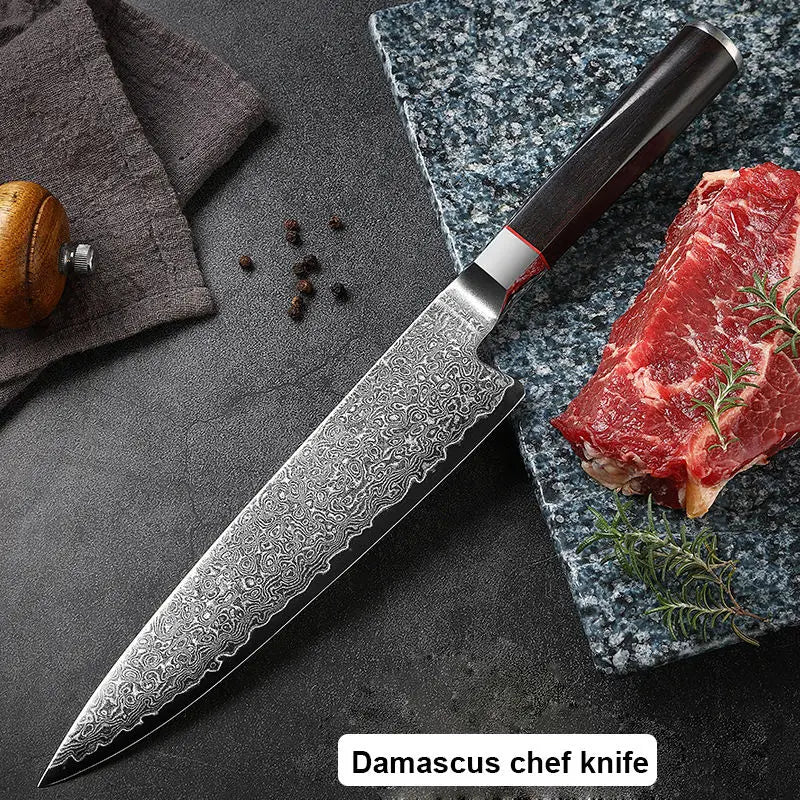 8-Inch 67-Layer Damascus Steel Chef Knife – Walnut Handle Damascus Chef Knife Axl