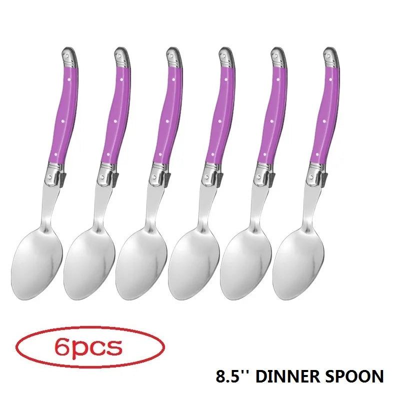 6-Piece Laguiole Stainless Steel Spoon Set – Black & Red Flatware Spoon Set Axl 8.5in purple