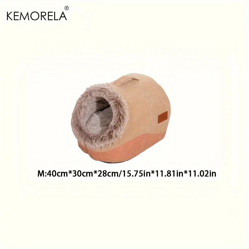 KEMORELA Plush Striped Cat & Dog Bed – Cozy Indoor Pet House Plush Pet Bed Axl Brown M