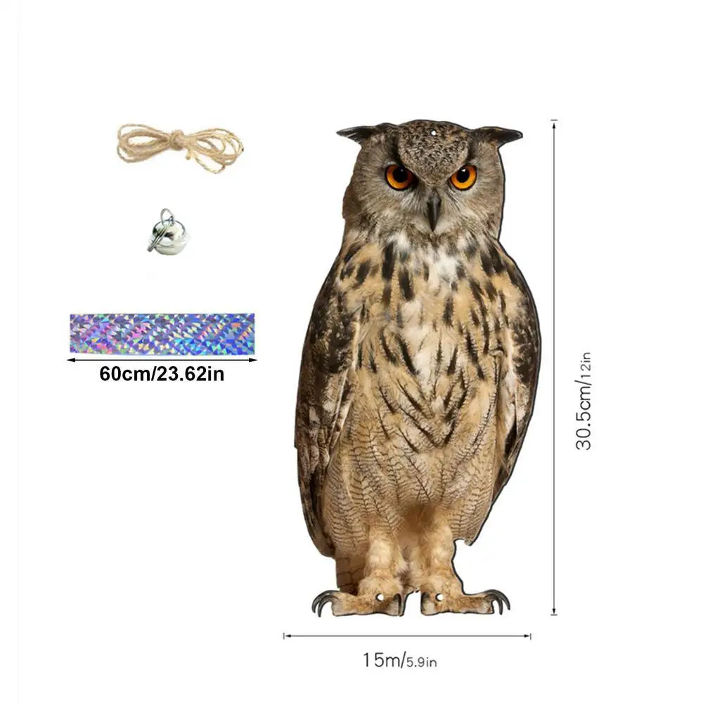 2D Owl Scarecrow Bird Repeller Pendant with Bell | Garden Decor Bird Repeller Pendant Axl 02 2D Flat
