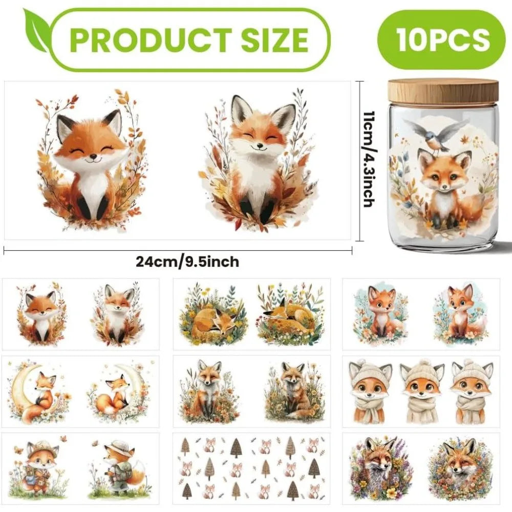 10 Pcs Fox UV DTF Transfer Stickers – Waterproof Cup Decals Transfer Sticker Pack Axl