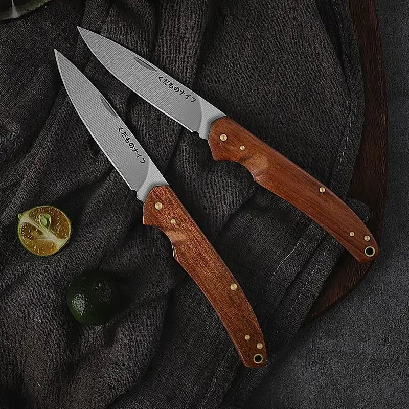 PLYS Folding Fruit Knife – Stainless Steel & Wood Handle Folding Fruit Knife Axl style A(2pcs)