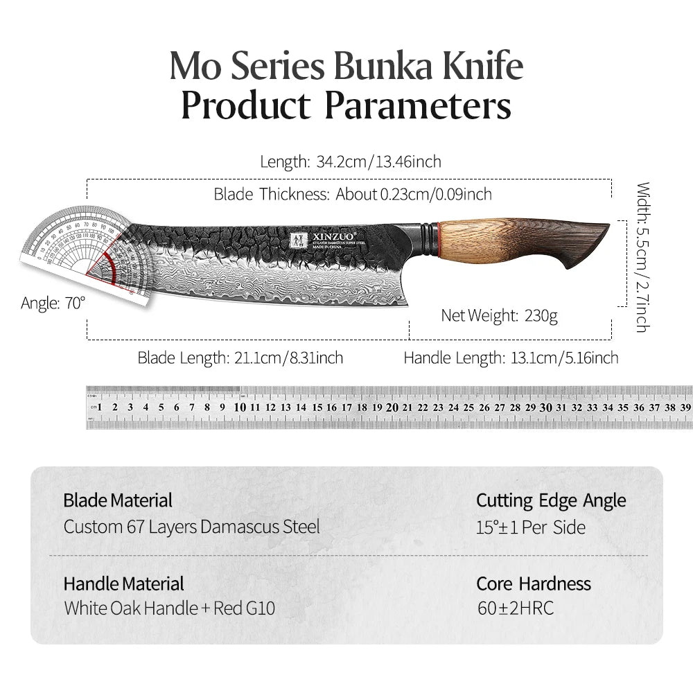 XINZUO 8.3" Damascus Bunka Knife – 67-Layer Steel, 60 HRC Damascus Kitchen Knife Axl