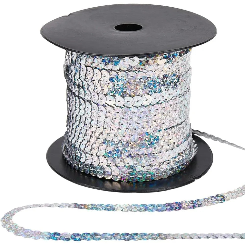 Light Grey Sequin Ribbon Trim 6mm – 100 Yards Sparkle Roll Sequin Ribbon Trim Axl
