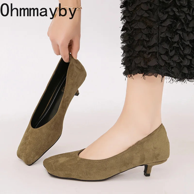 Women's Mary Jane Pumps – Square Toe Suede Slip-On Heels Mary Jane Pumps Axl