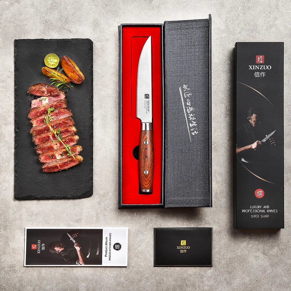 XINZUO 5" Steak Knife – German Steel & Wooden Handle Steak Knife Set Axl
