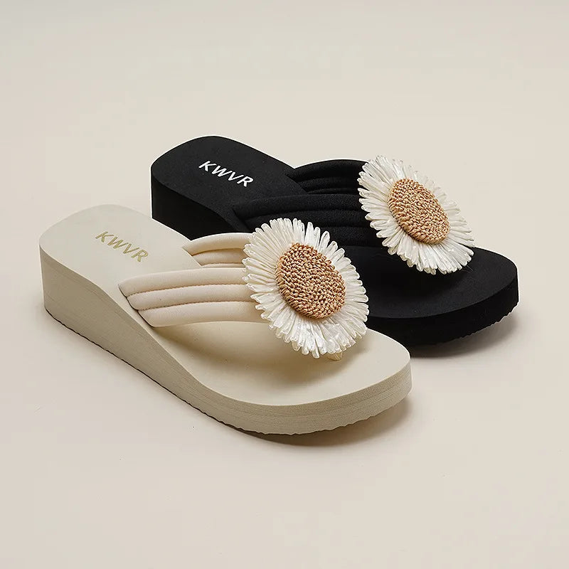 Women's Floral Wedge Platform Slippers – Breathable Beach Slides Wedge Platform Slippers Axl