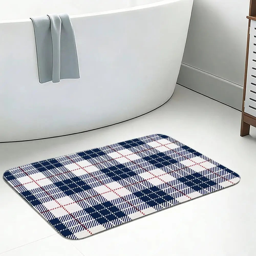 Diatomite Bath Mat – Gingham, Quick Dry & Anti-Slip Rubber Base Diatomite Bath Mat Axl