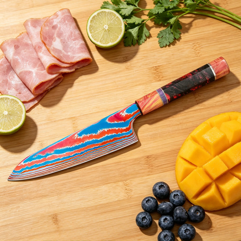 Damascus Titanium Chef Knife – Sharp 18cm Slicing Knife Damascus Chef Knife Axl