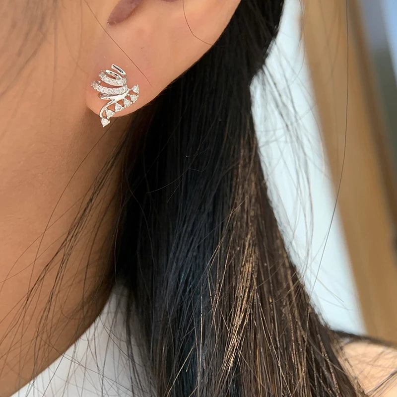 Huitan Spiral Cubic Zirconia Stud Earrings for Women Stud Earrings Axl