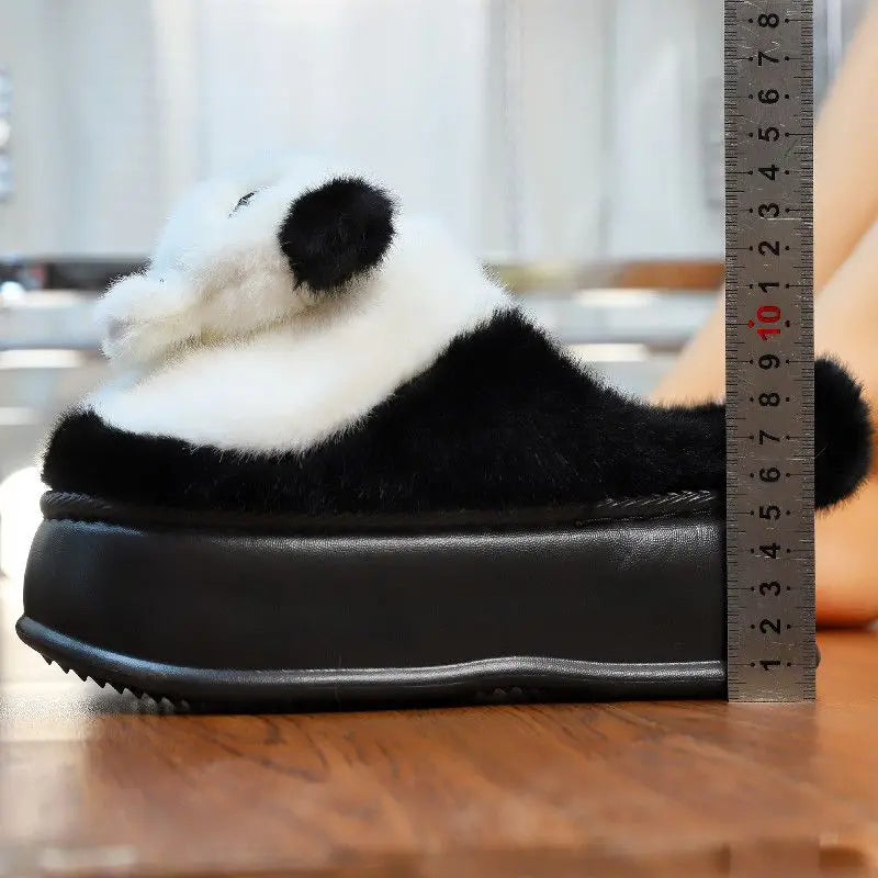 Lorilury Panda Faux Fur Slippers – Cozy Winter Slides Women Faux Fur Slippers Axl