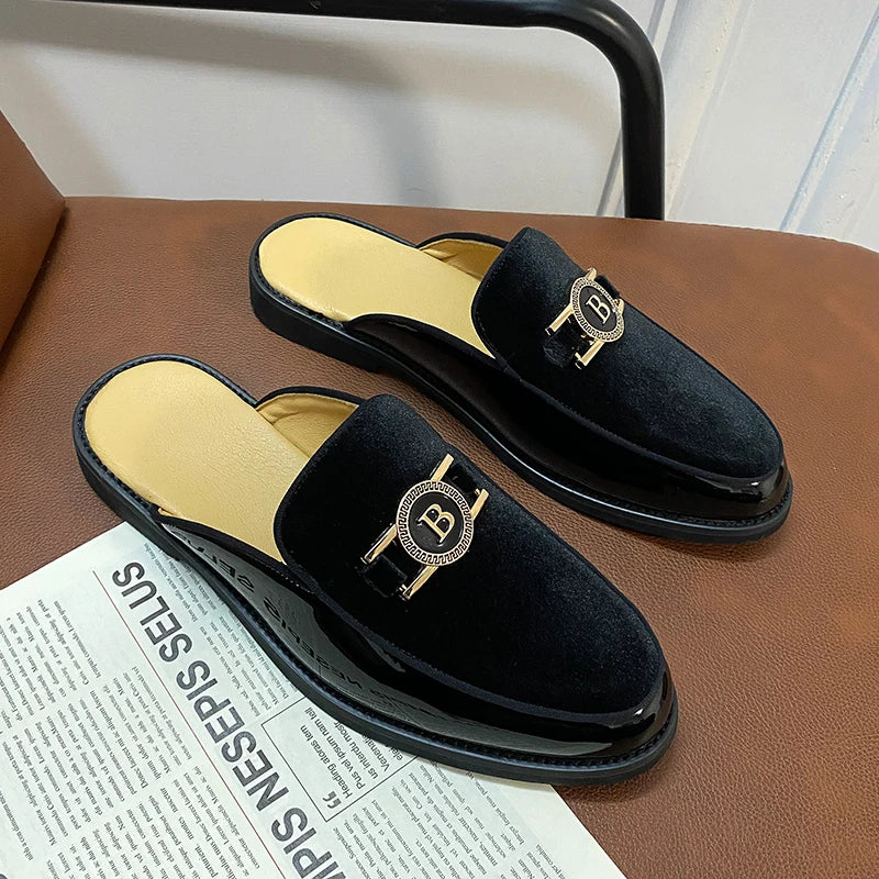 Men's Suede Patchwork Loafers – Metal Buckle Slip-On Moccasins Men's Loafers Axl