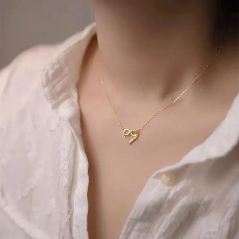 Huitan Heart Pendant Necklace – Silver & Gold Women's Fashion Pendant Necklace Axl
