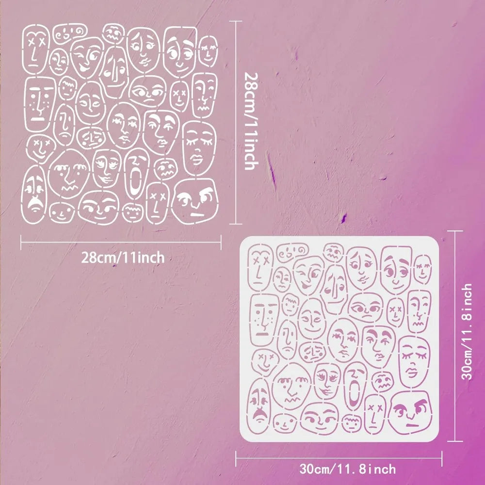 Boho Portrait Stencil 11.8" – Abstract Face Drawing Template Painting Stencil Axl