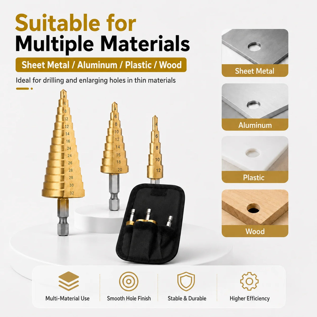 HSS Titanium Step Drill Bit 4-32mm Hex Shank Cone Cutter Step Drill Bit Axl