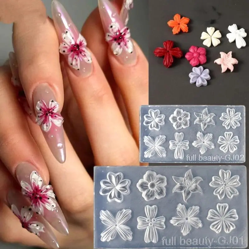2Pcs 3D Flower Lily Silicone Nail Art Molds – DIY Manicure Nail Art Mold Axl