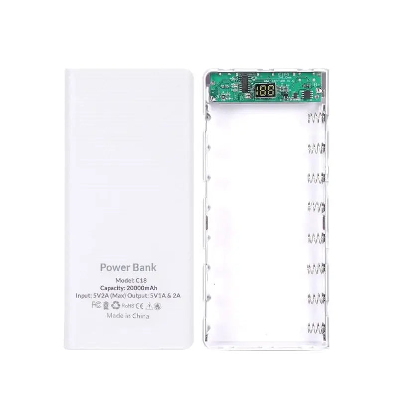 DIY 8x18650 Power Bank Case – Dual USB Type-C Fast Charge Power Bank Case Axl White