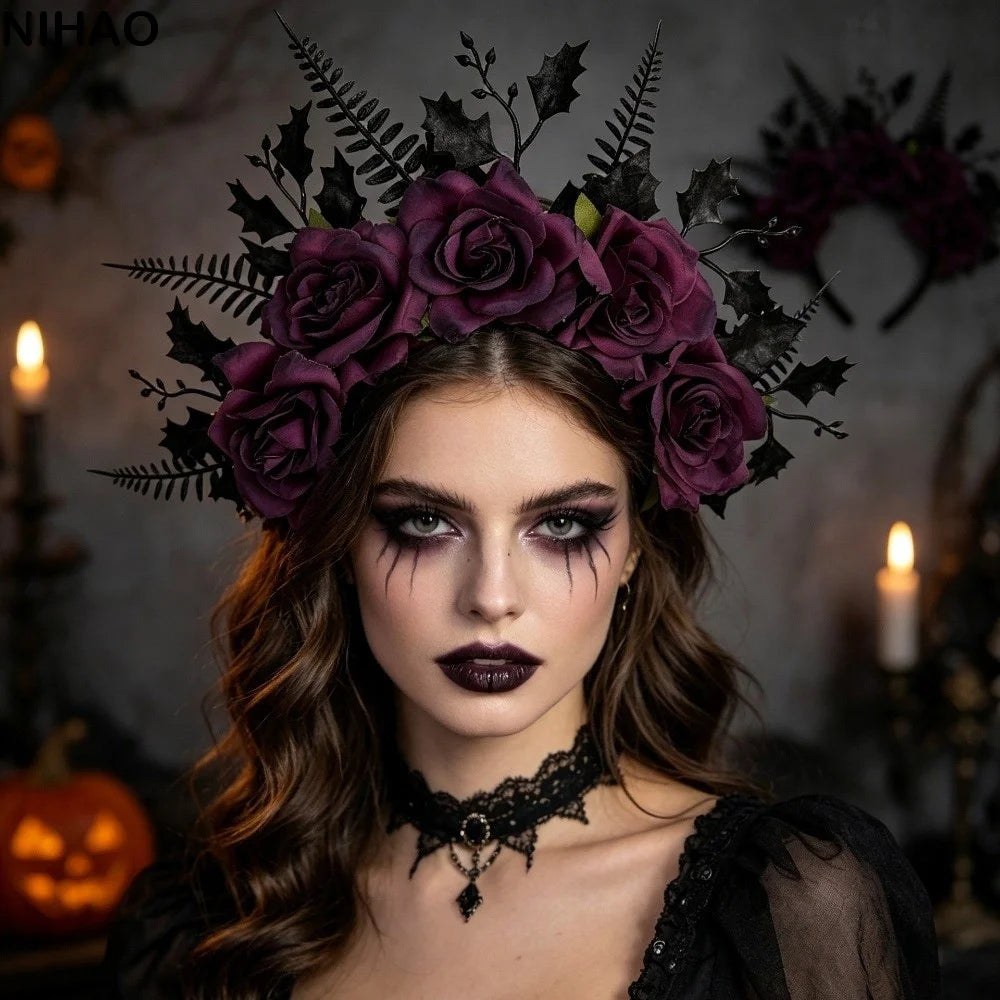 Gothic Rose Flower Crown Headband – Halloween & Cosplay Flower Crown Headband Axl