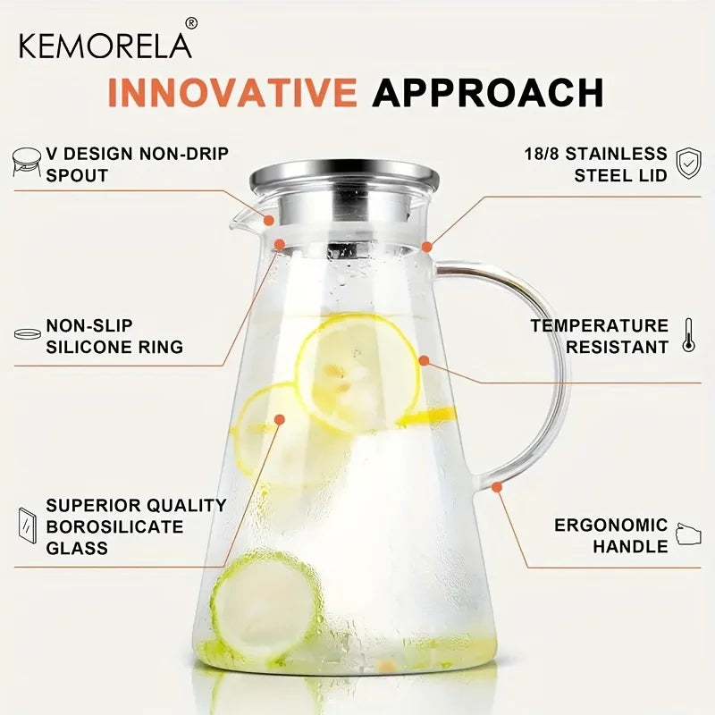 KEMORELA Heat-Resistant Glass Water Jug with Cups & Handle Glass Water Pitcher Axl