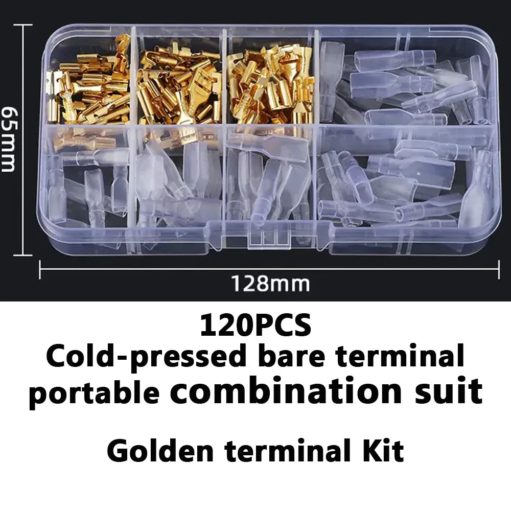 120PCS Crimp Terminal Kit – Gold & Silver Male Female Connectors Crimp Terminal Kit Axl Golden 120pcs Kit